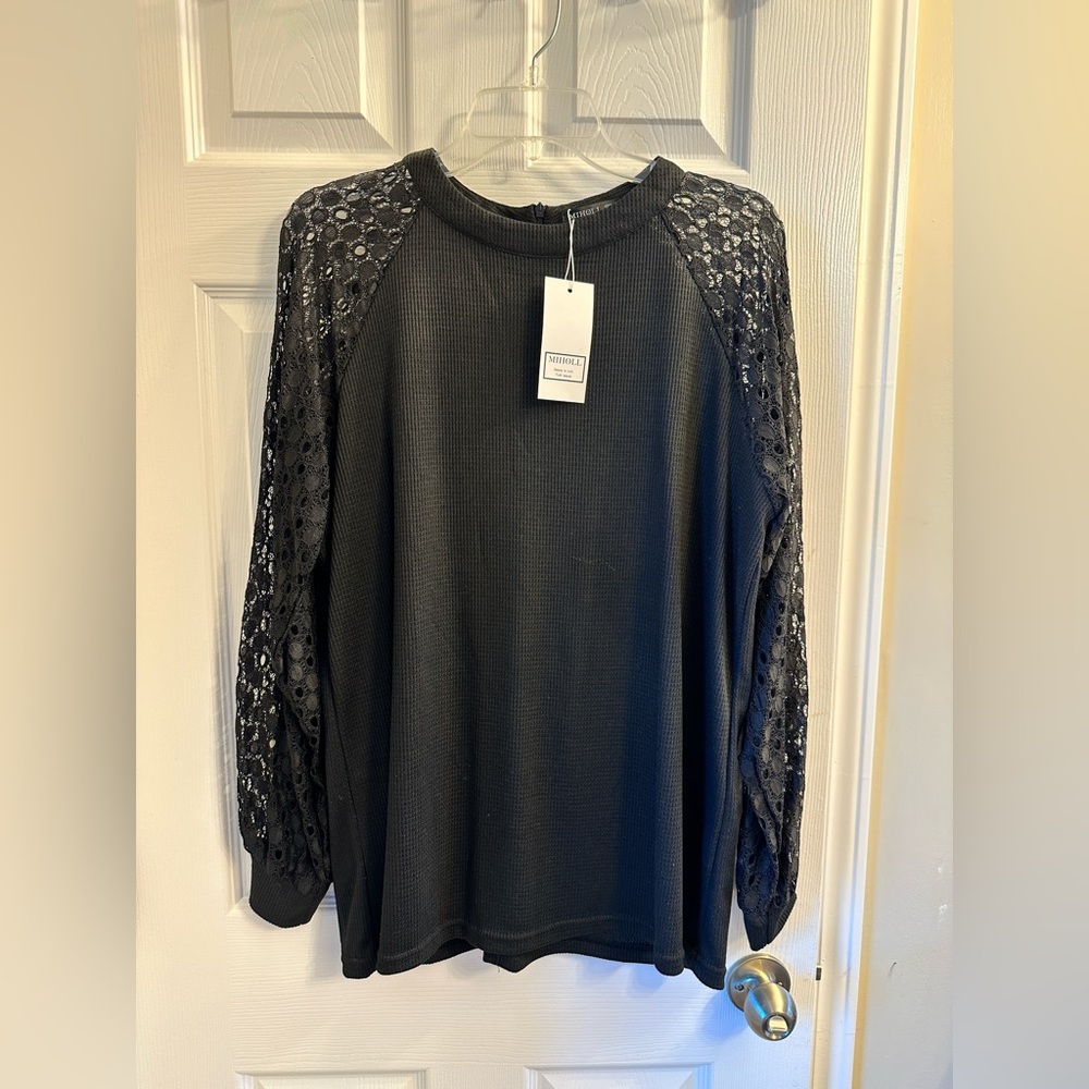 Black sweater with lace sleeves
